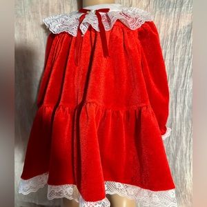 Vintage, Sweet Treats Elegant 2T Red Velvety Dress, Lace  Holiday Dress